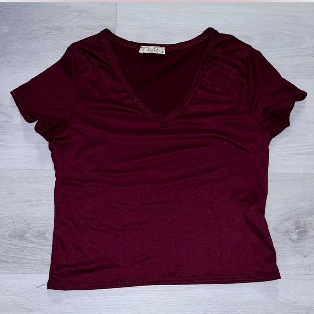 Red Fitted Crop Top with Short Sleeves